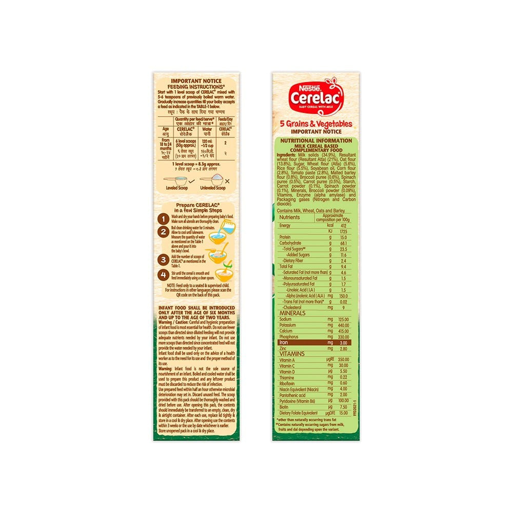Nestle Cerelac with Milk, 5 Grains & Vegetables Baby Cereal (From 18 to 24 Months) : 300 g