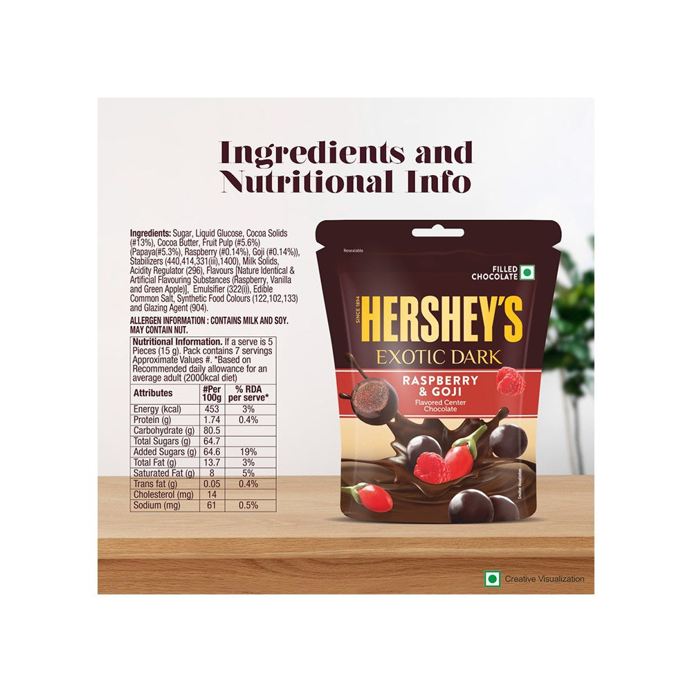 Hershey's Exotic Dark Dark Chocolate Pack (Raspberry & Goji) - Pack of 2 : 2 x 100 g
