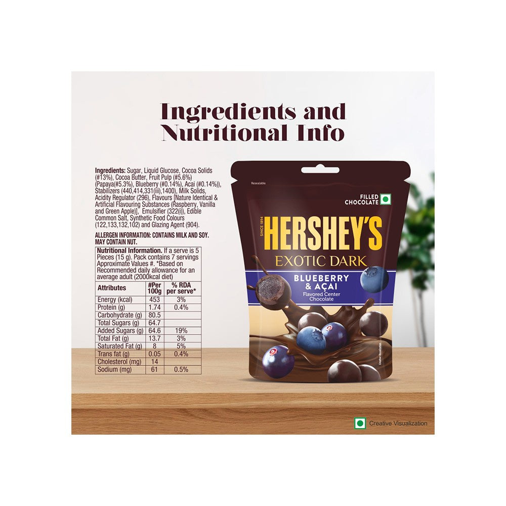 Hershey's Exotic Dark Dark Chocolate Pack (Blueberry & Acai) - Pack of 2 : 2 x 100 g