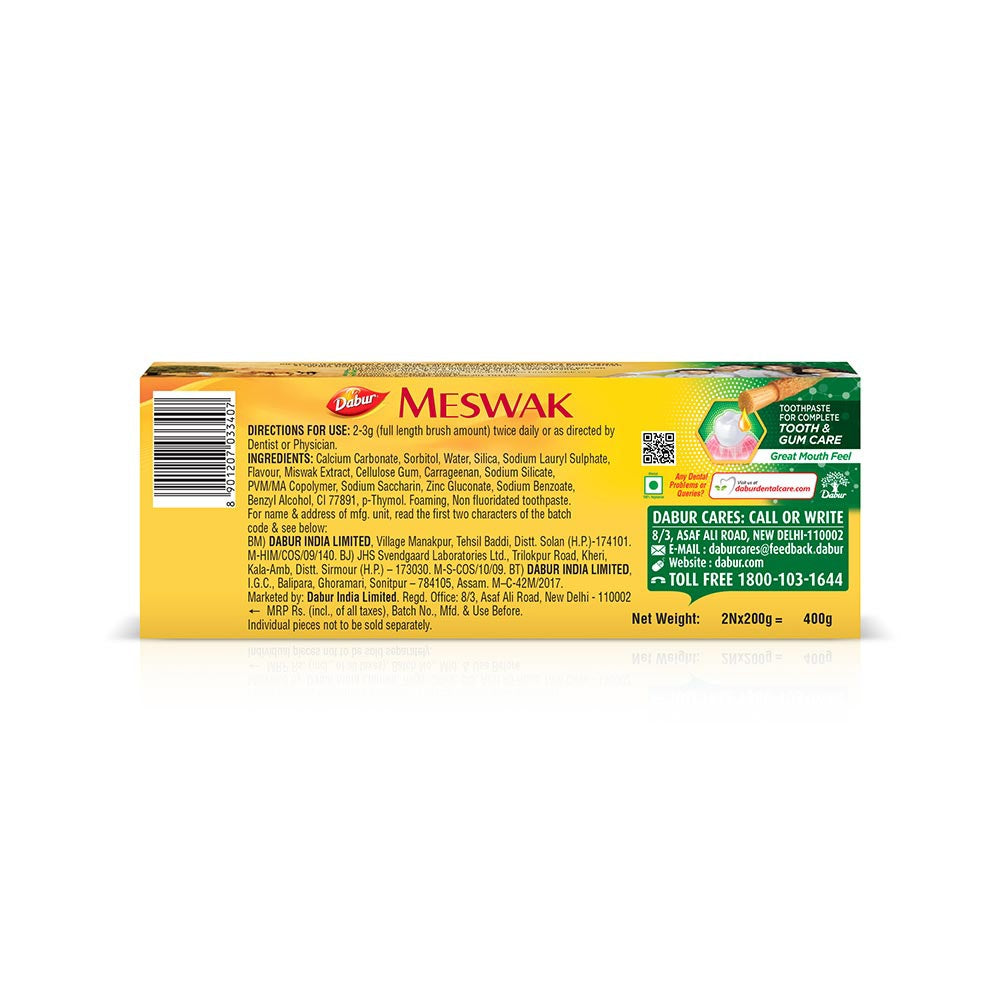 Dabur Meswak Complete Tooth & Gum Care Toothpaste - Mega Saver Pack - Pack of 2 : 2 x 2 x 200 g