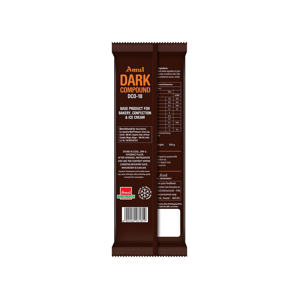 Amul Compound Dark Chocolate Bar (DCO-18) : 500 g