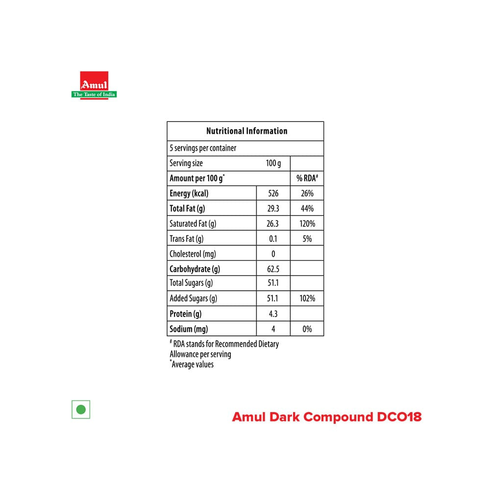 Amul Compound Dark Chocolate Bar (DCO-18) : 500 g
