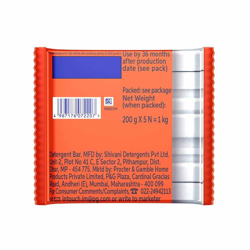 Tide White Detergent Bar - Pack of 5 : 5x200 g