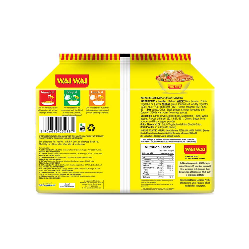 Wai Wai Ready To Eat Chicken Flavoured Noodles : 1 pack (6 pieces)