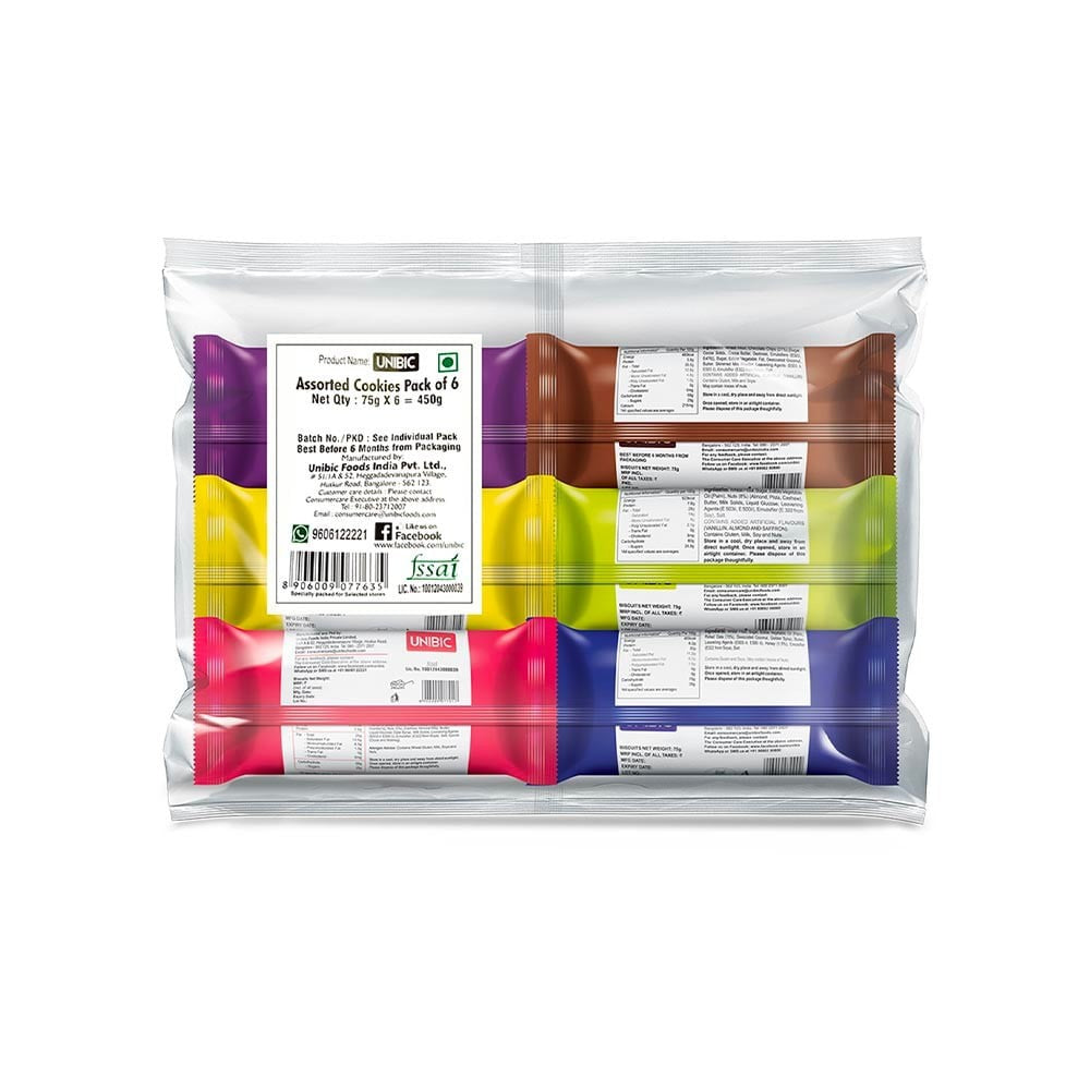 Unibic Assorted Cookies - Pack of 6 : 6x75 g