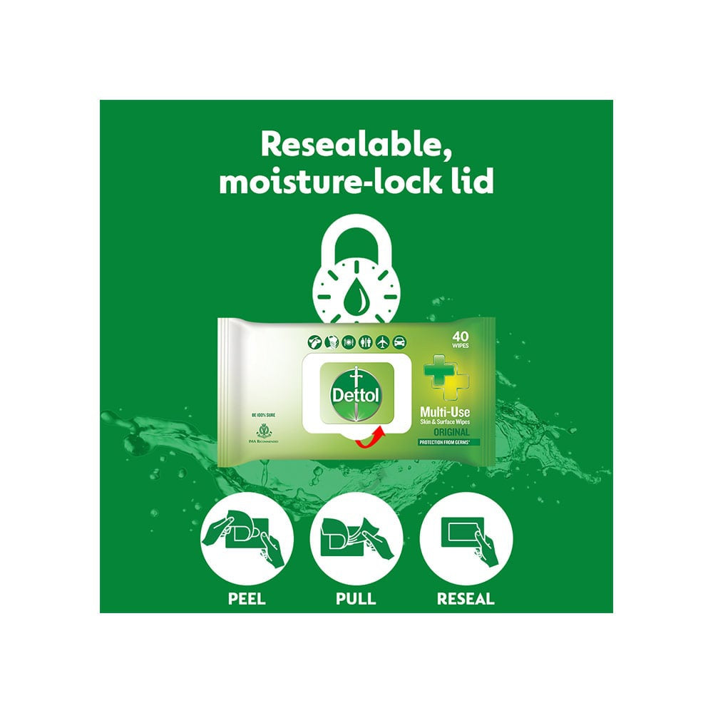 Dettol Original Multi-Use Skin & Surface Wet Wipes : 40 pcs