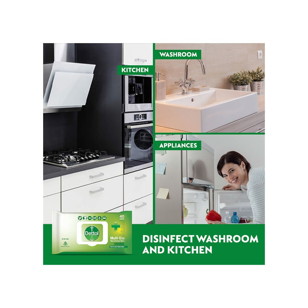 Dettol Original Multi-Use Skin & Surface Wet Wipes : 40 pcs