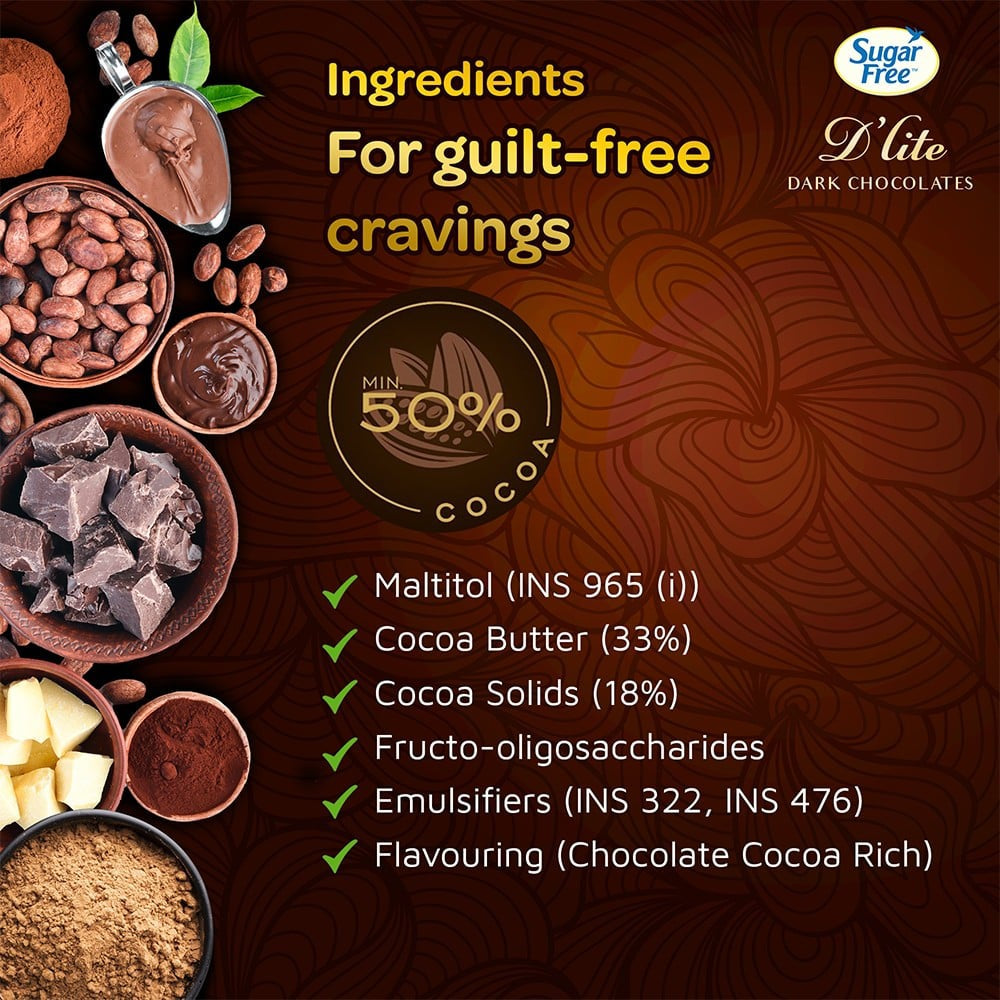 Sugar Free D'Lite Rich Cocoa Dark Chocolate Bar (Naturally Sweetened) : 40 g