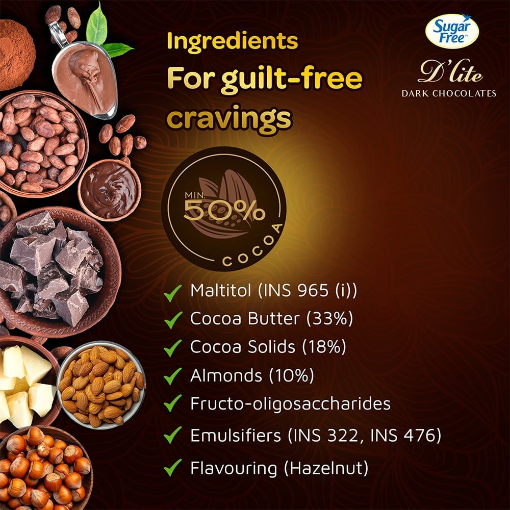 Sugar Free D'Lite Dark Chocolate Bar (Hazelnut & Roasted Almonds) : 40 g