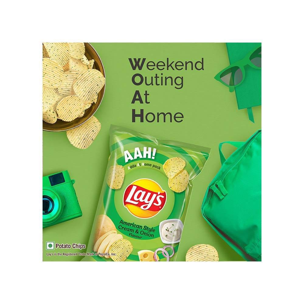 Lay's American Style Cream & Onion Flavour Potato Chips - Pack of 2 : 2 x 82 g