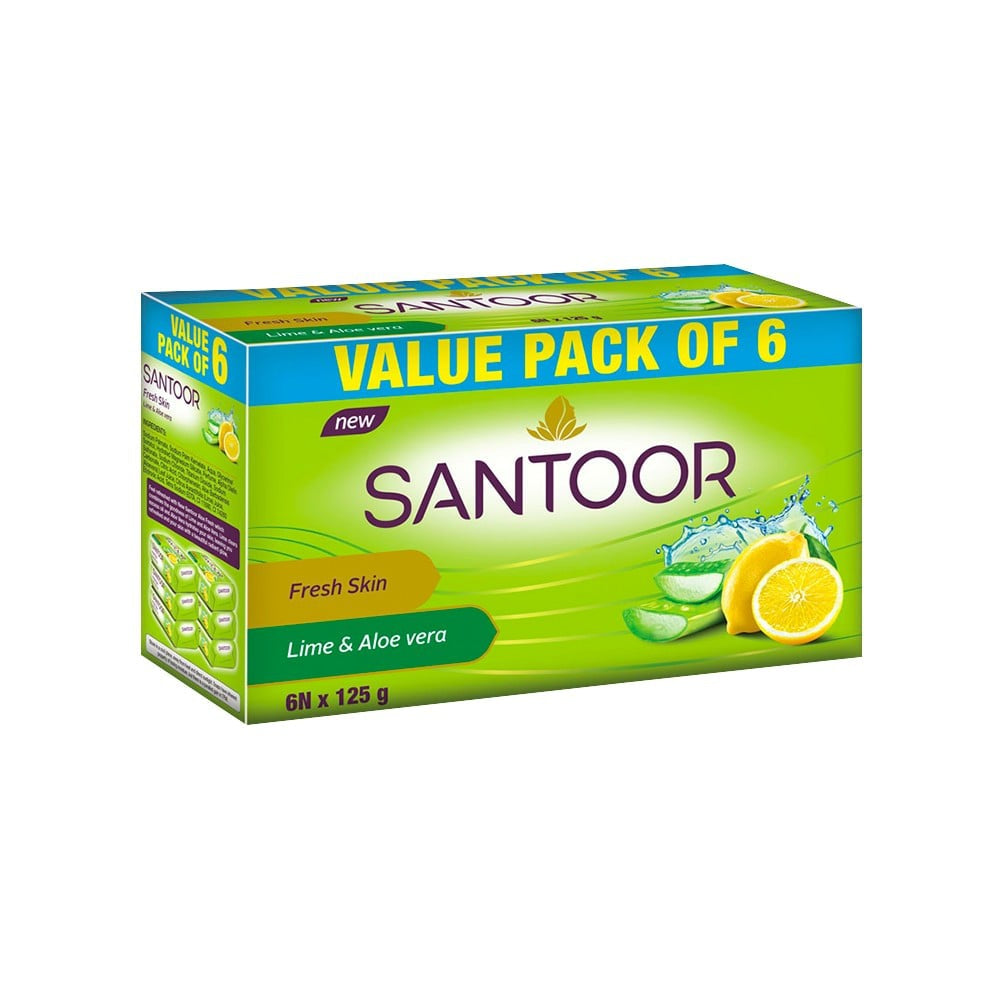 Santoor Fresh Skin Aloe Vera & Lime Soap - Pack of 6 : 6 x 125 g