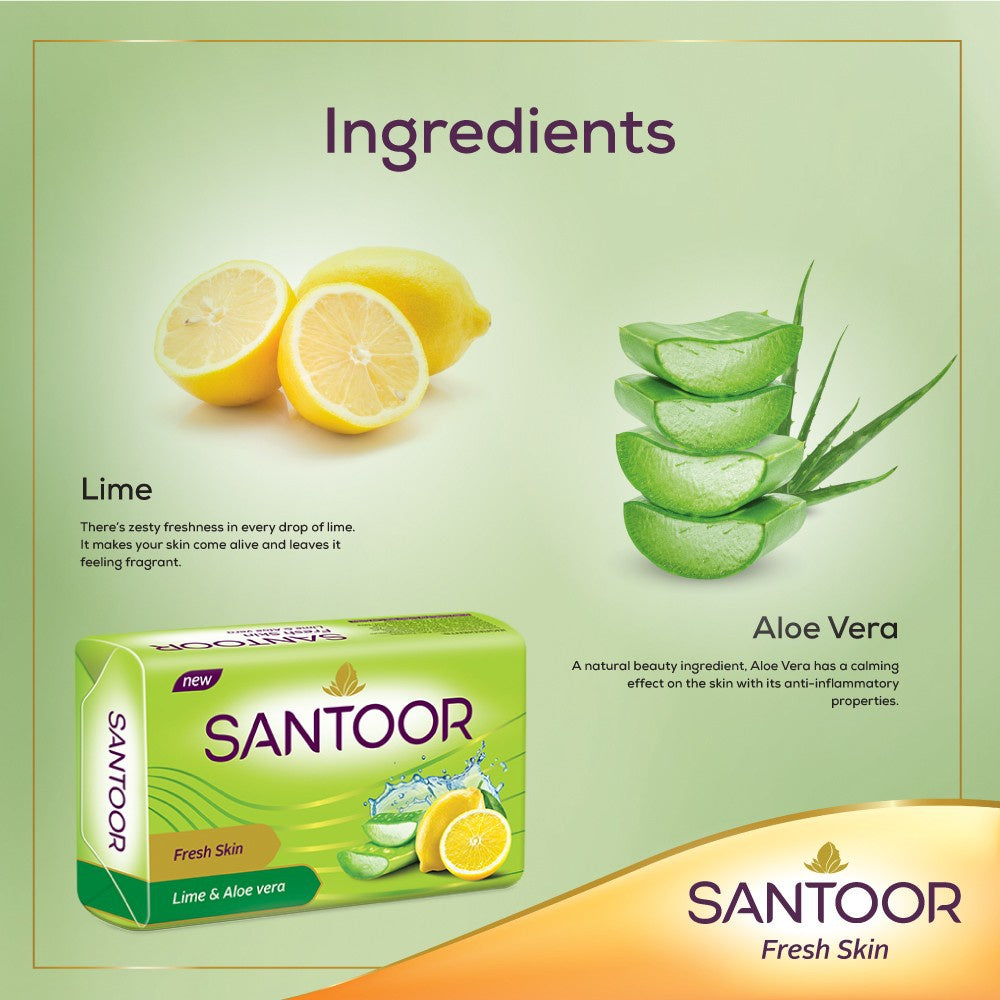 Santoor Fresh Skin Aloe Vera & Lime Soap - Pack of 6 : 6 x 125 g