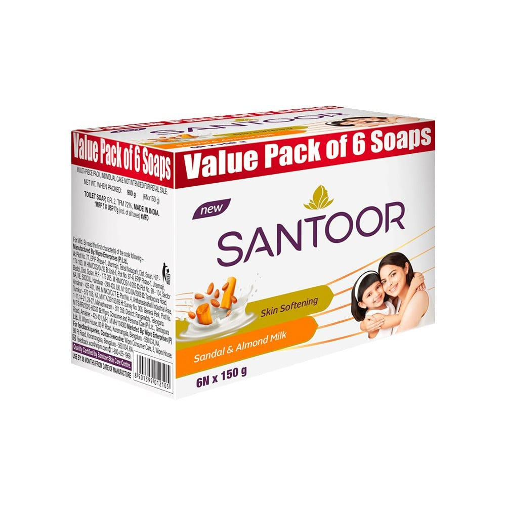 Santoor Skin Softening Soap (Sandal & Almond Milk) - Pack of 6 : 6 x 150 g