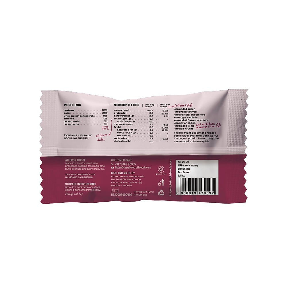 The Whole Truth Double Cocoa Protein Bar : 52 g