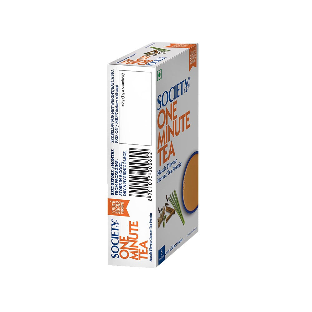 Society Low Sugar Masala Flavour One Minute Instant Tea Premix : 5 x 8 g