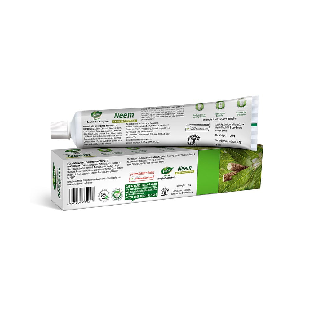 Dabur Neem Germ Protection Herbal Toothpaste - Pack of 2 : 2 x 200 g