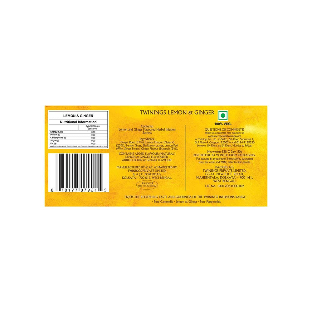 Twinings Lemon & Ginger Tea Bags : 25 units