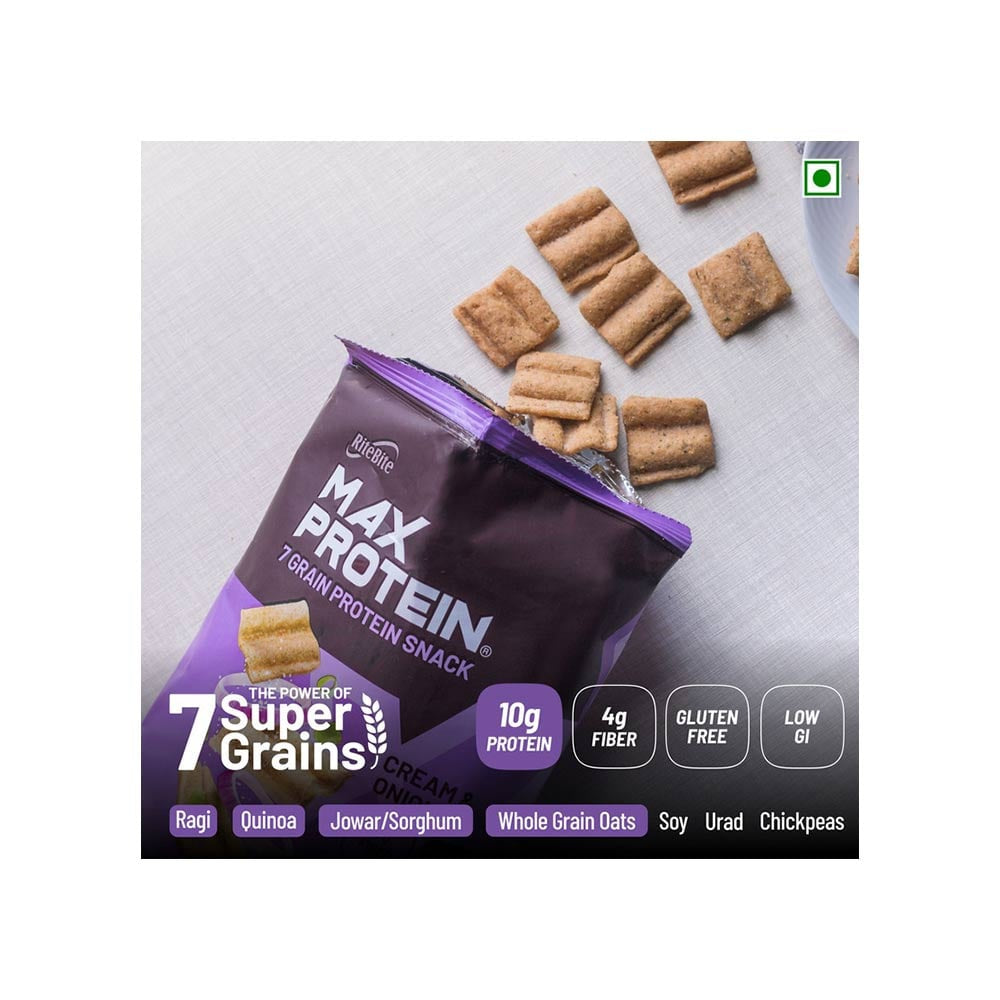RiteBite Max Protein Cream & Onion Chips + Max Protein Peri Peri Chips Combo : 60 g + 60 g