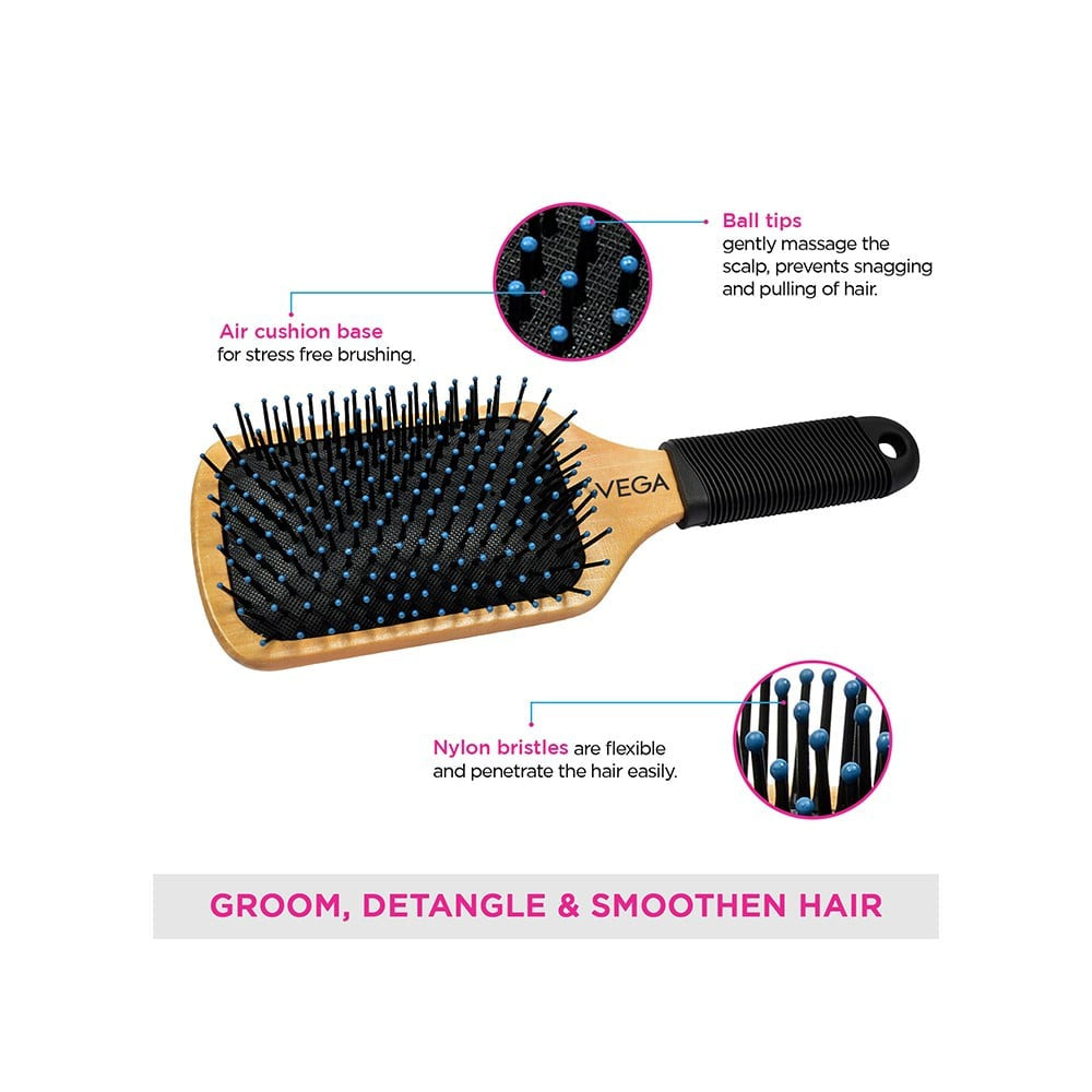 Vega Wooden Paddle Hair Brush (Black) : 1 unit