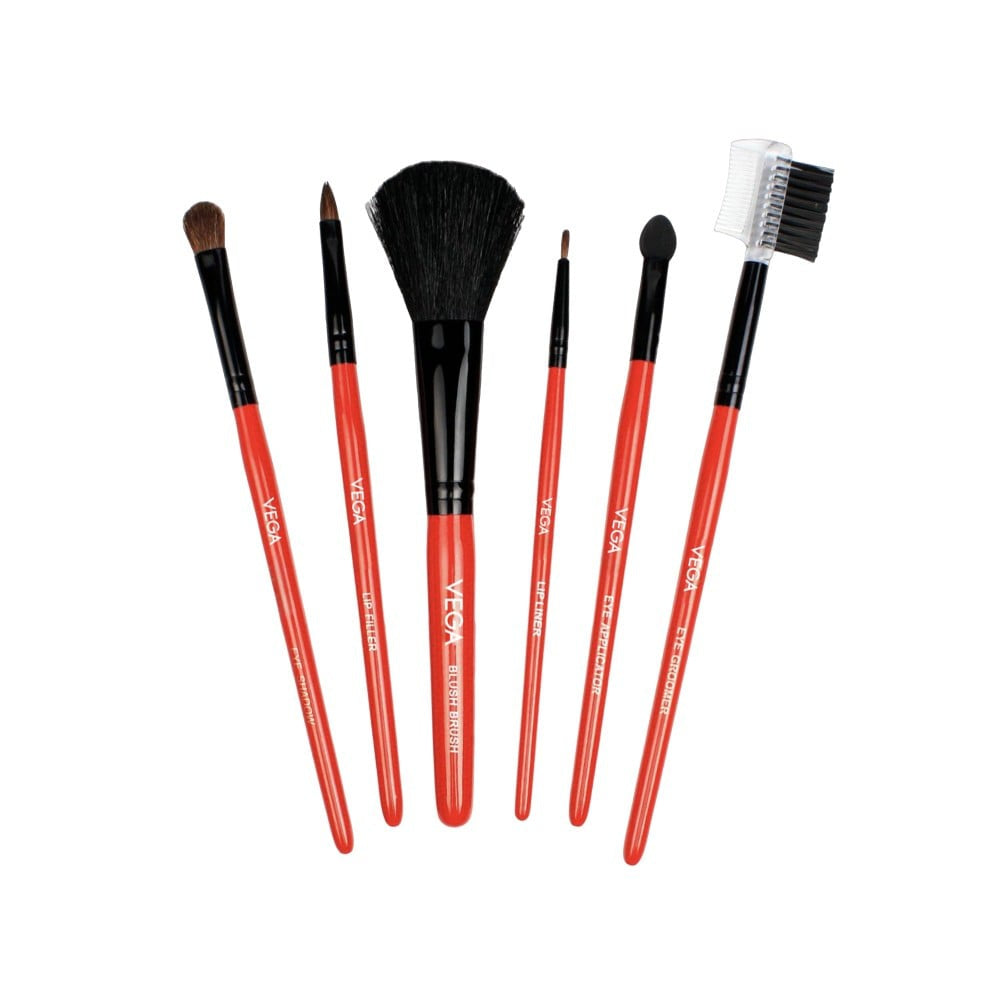 Vega Makeup Brush Set (Red) : 6 pieces