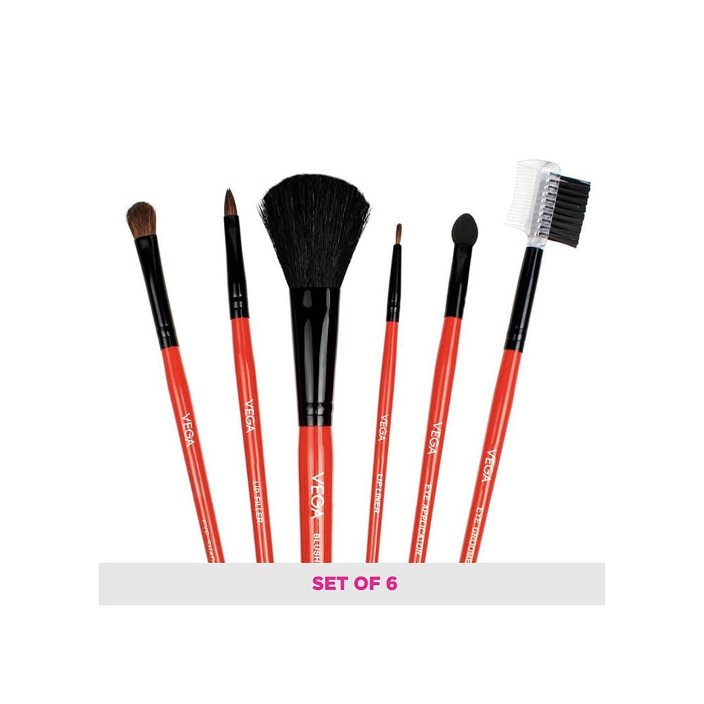 Vega Makeup Brush Set (Red) : 6 pieces