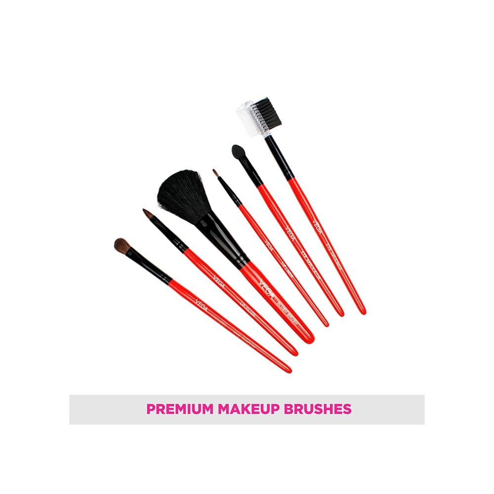 Vega Makeup Brush Set (Red) : 6 pieces