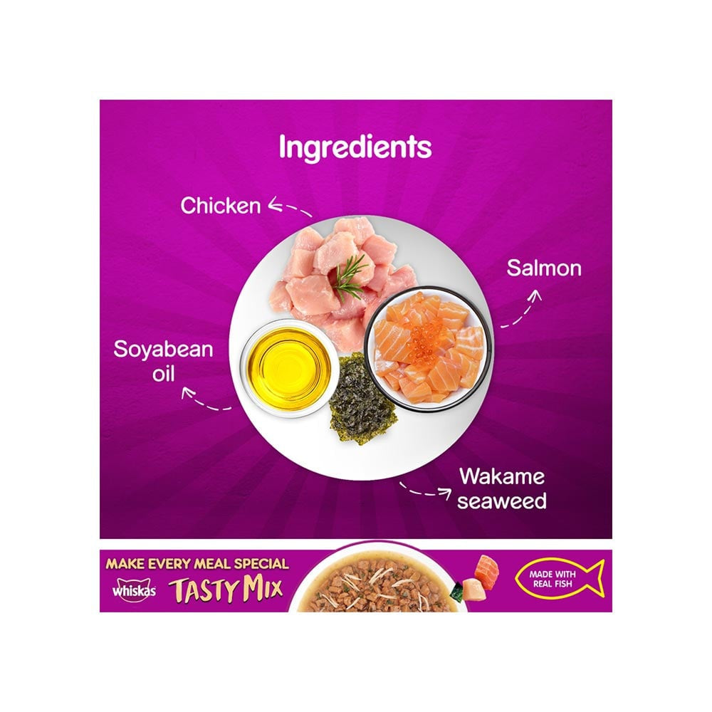 Whiskas Tasty Mix Wet Cat Food (Chicken With Salmon Wakame Seaweed in Gravy) : 70 g