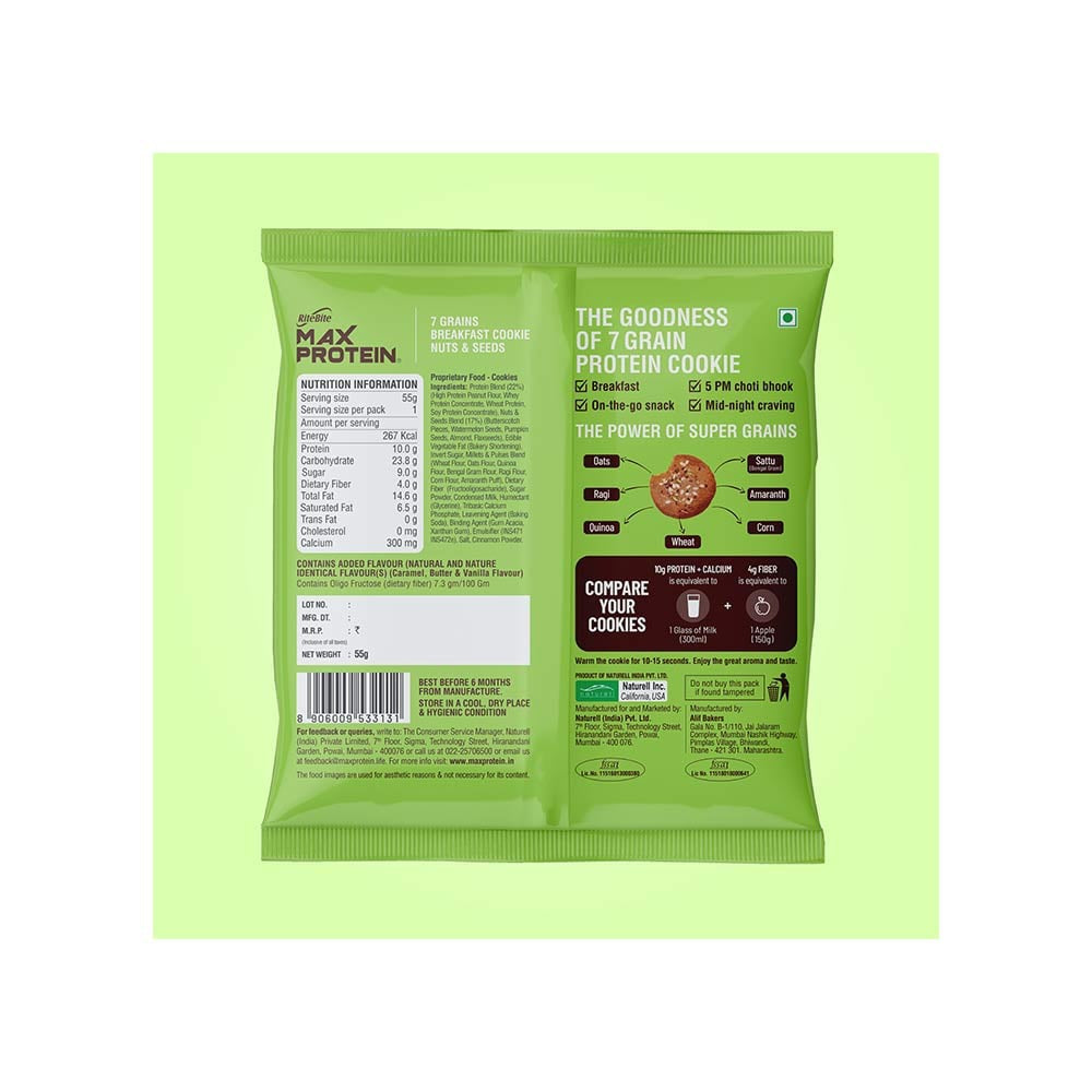 RiteBite Max Protein Nuts & Seeds Cookies - Pack of 2 : 2 x 55 g