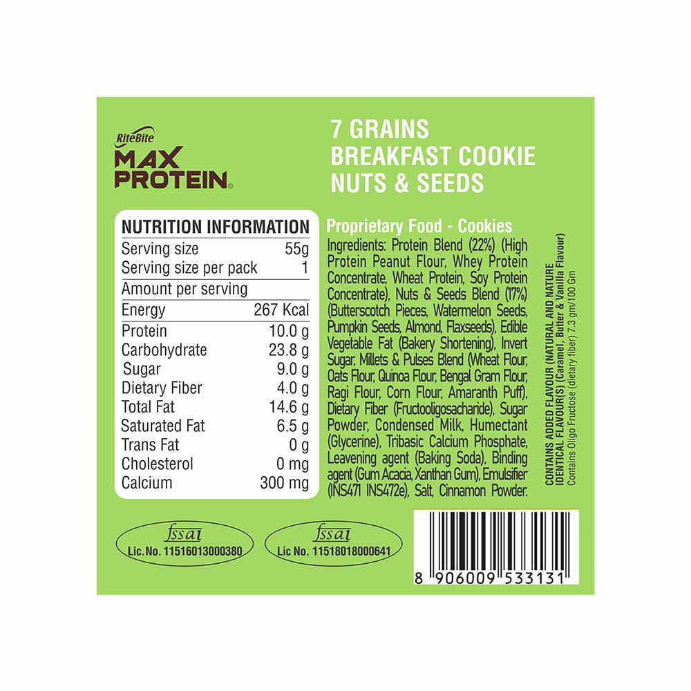 RiteBite Max Protein Nuts & Seeds Cookies - Pack of 2 : 2 x 55 g