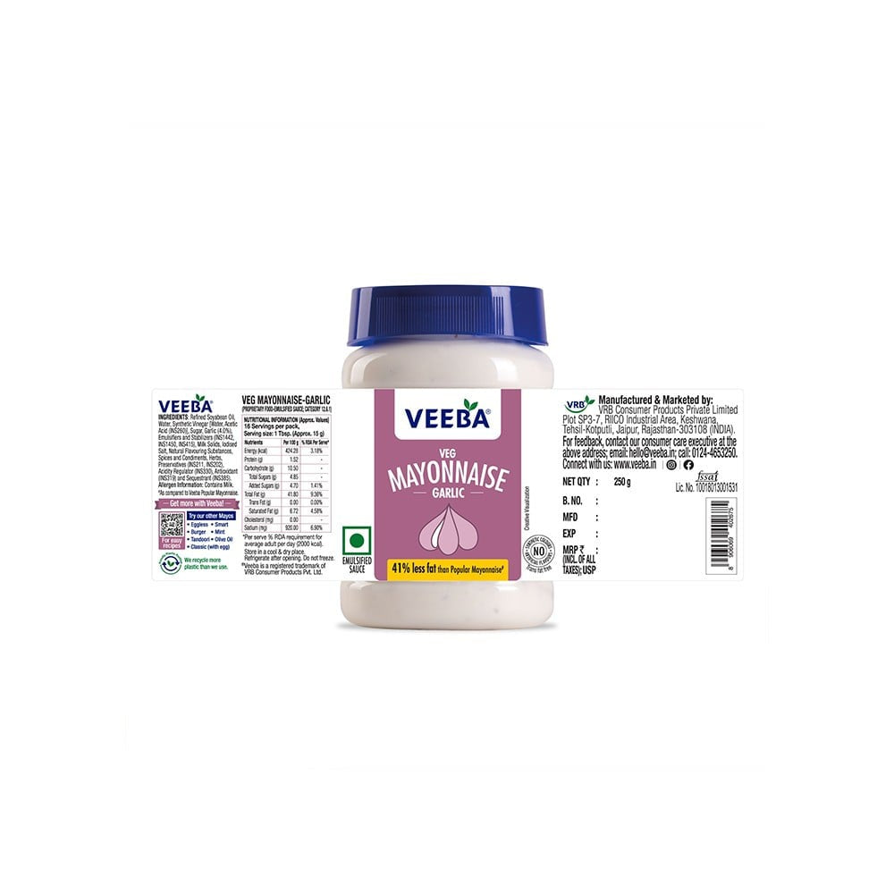 Veeba Veg Mayonnaise (Garlic) - Pack of 2 : 2 x 250 g