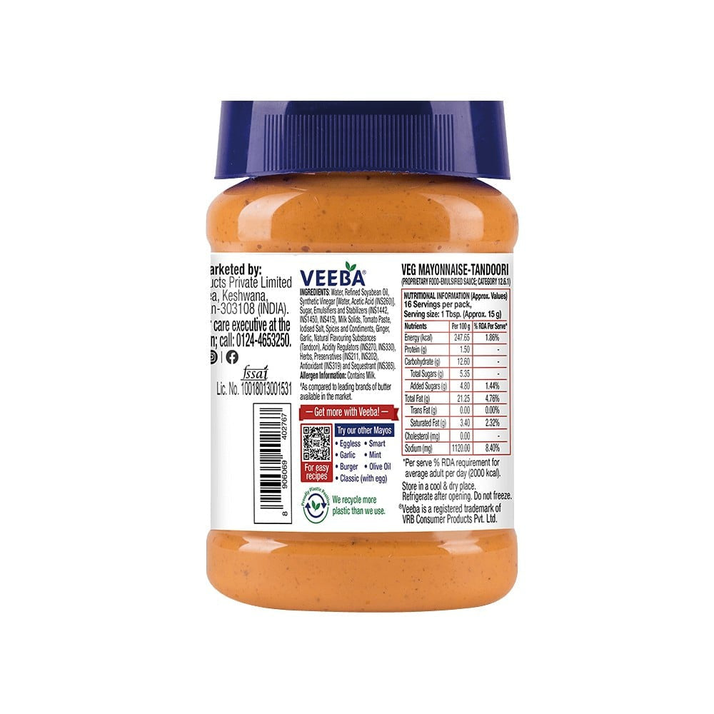 Veeba Eggless Tandoori Flavoured Mayonnaise - Pack of 2 : 2 x 250 g