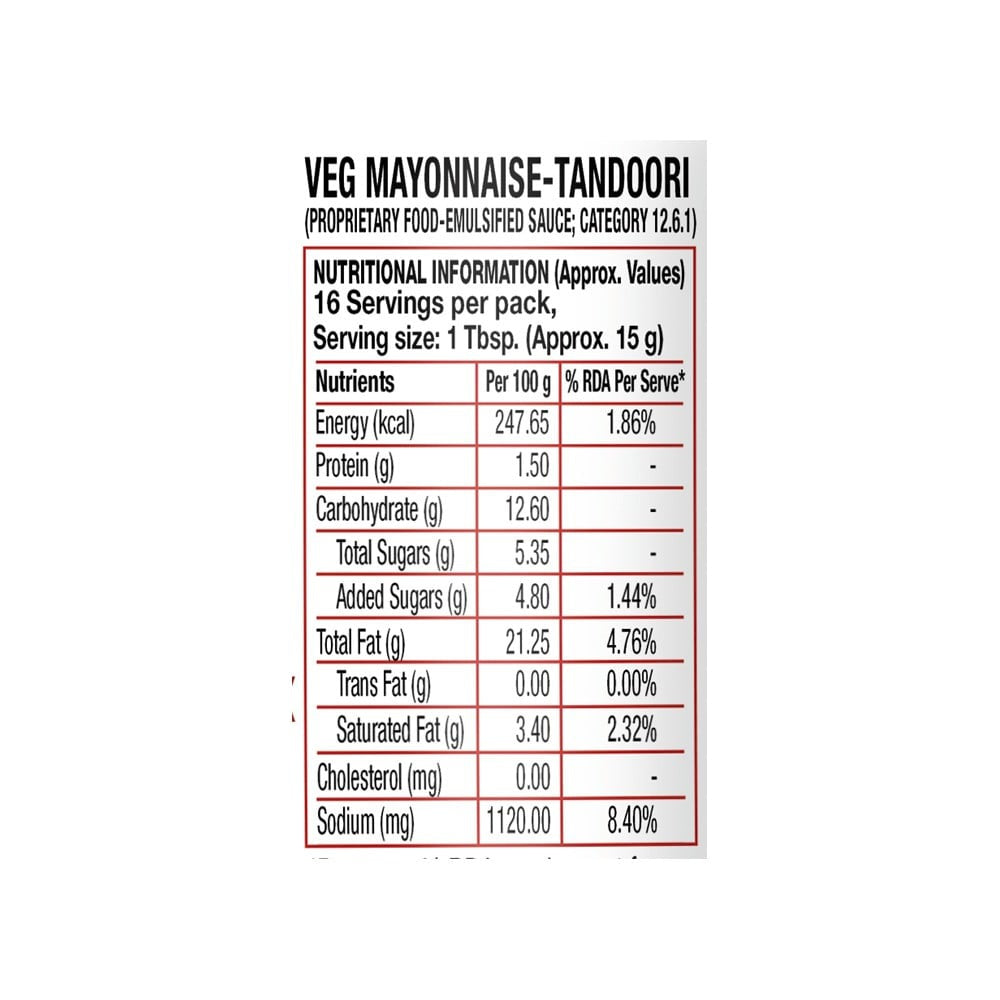 Veeba Eggless Tandoori Flavoured Mayonnaise - Pack of 2 : 2 x 250 g