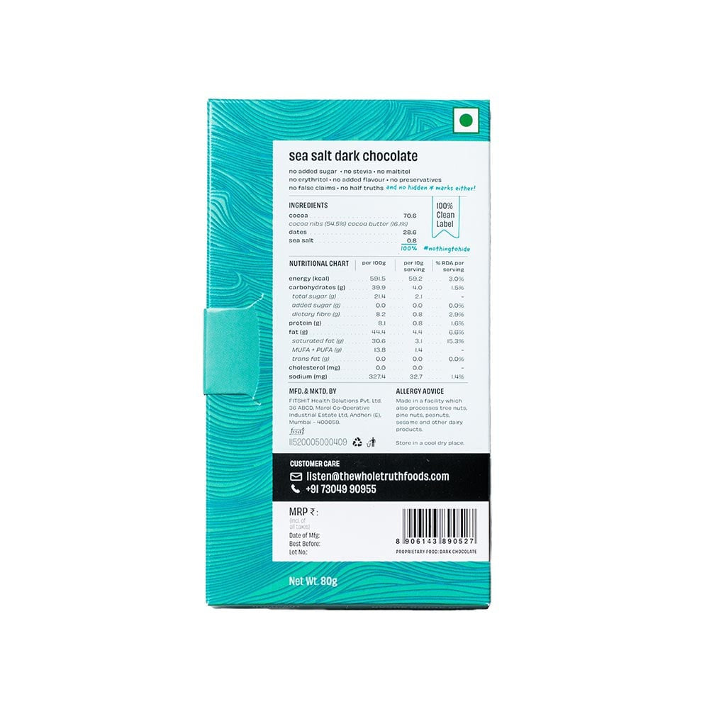 The Whole Truth Sea Salt Dark Chocolate Bar : 80 g