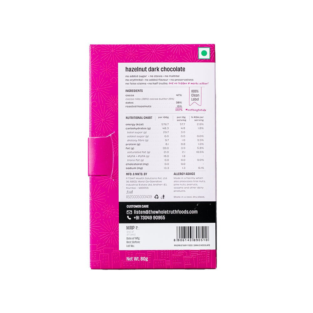 The Whole Truth Hazelnut Dark Chocolate Bar : 80 g