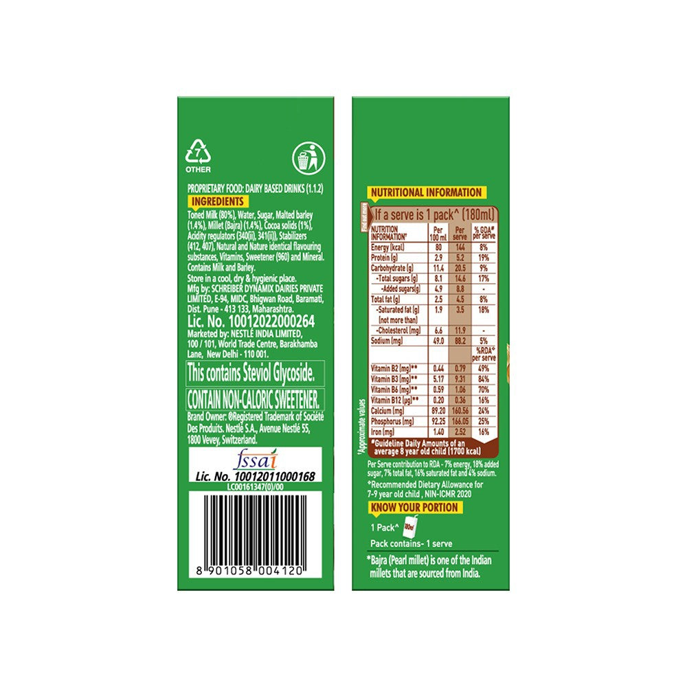 Nestle Milo RTD Malt Drink with Millets (Chocolate) - Pack of 2 : 2 x 180 ml