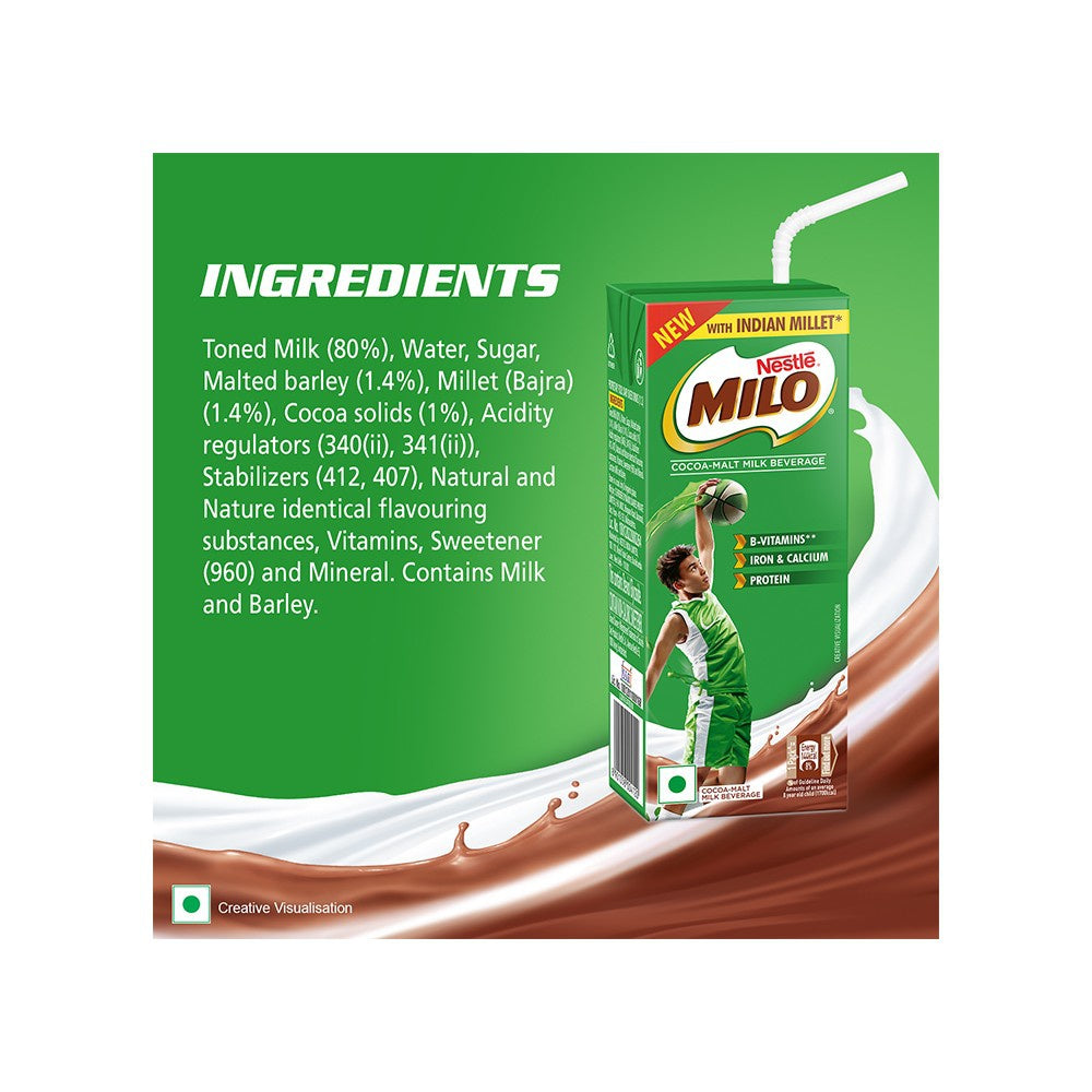 Nestle Milo RTD Malt Drink with Millets (Chocolate) - Pack of 2 : 2 x 180 ml