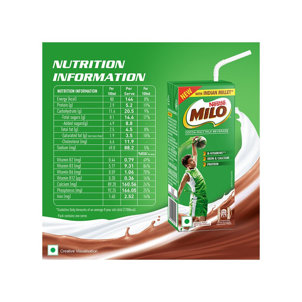 Nestle Milo RTD Malt Drink with Millets (Chocolate) - Pack of 2 : 2 x 180 ml