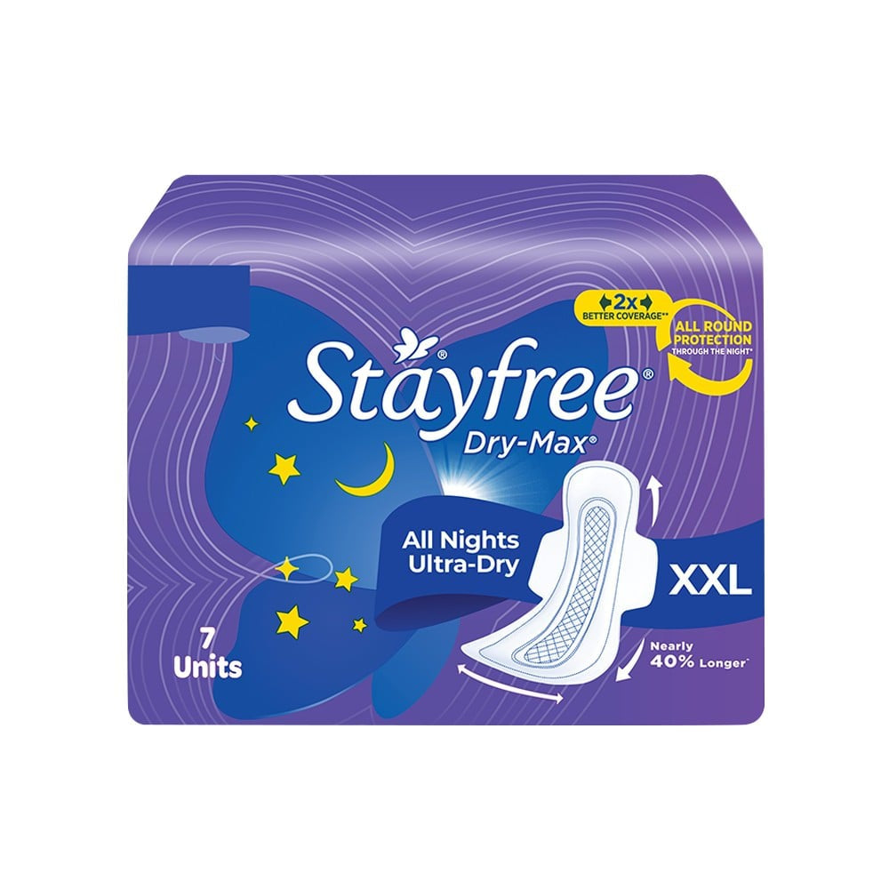 Stayfree Dry Max All Night Sanitary Pads (Extra Large Wings) - Pack of 2 : 2 x 7 units