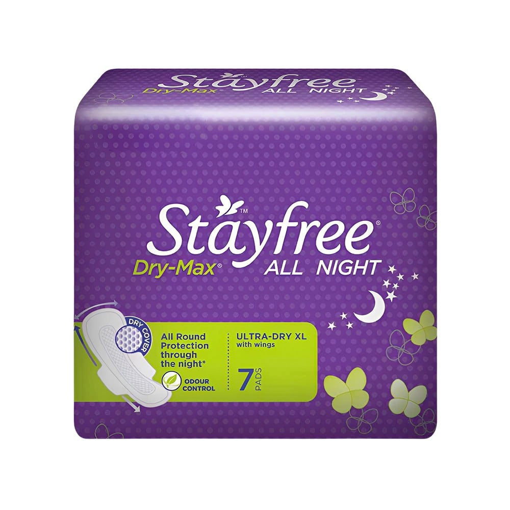 Stayfree Dry Max All Night Sanitary Pads (Extra Large Wings) - Pack of 2 : 2 x 7 units