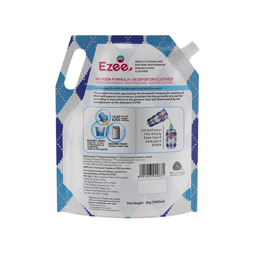 Godrej Ezee Woollen Liquid Detergent For Winterwear- Chiffon & Silks - Pack of 2 : 2 x 2 kg