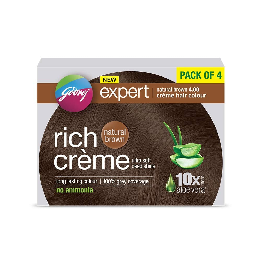 Godrej Expert Rich Hair Colour for Women & Men (Natural Brown) - Pack of 2 : 2 x 4 x (20 g + 20 ml)
