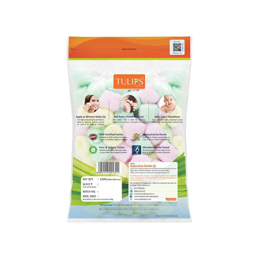 Tulips Coloured Cotton Balls : 1 pack (120 pieces)