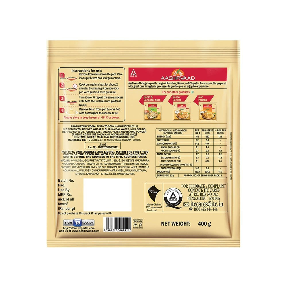 Aashirvaad Tandoori Naan (Heat & Eat) : 400 g (5 pieces)