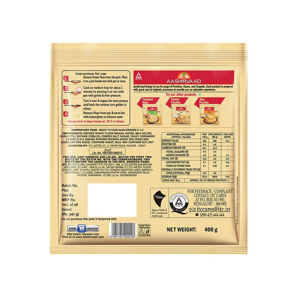 Aashirvaad Garlic & Coriander Naan (Heat & Eat) : 400 g (5 pieces)