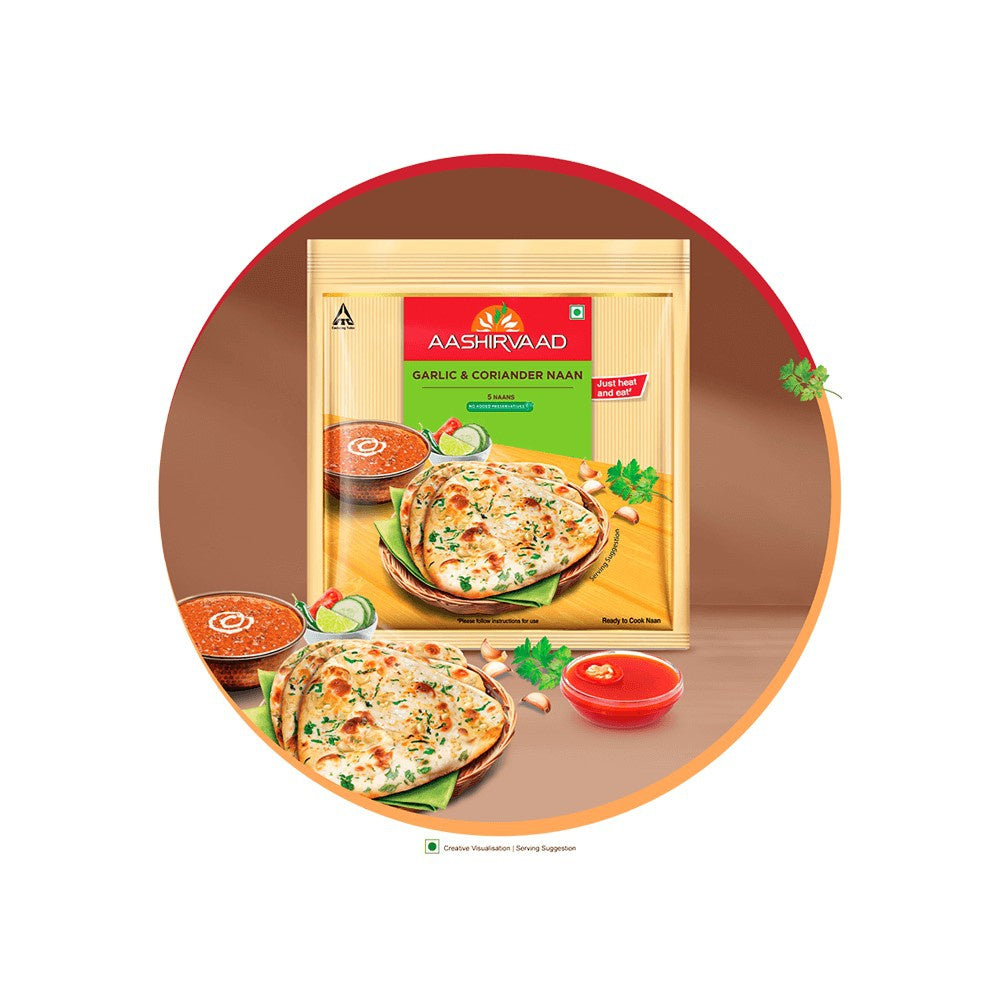 Aashirvaad Garlic & Coriander Naan (Heat & Eat) : 400 g (5 pieces)