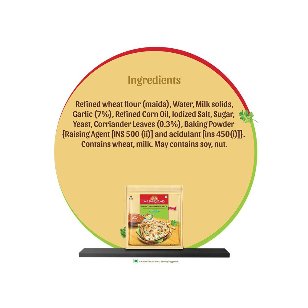 Aashirvaad Garlic & Coriander Naan (Heat & Eat) : 400 g (5 pieces)