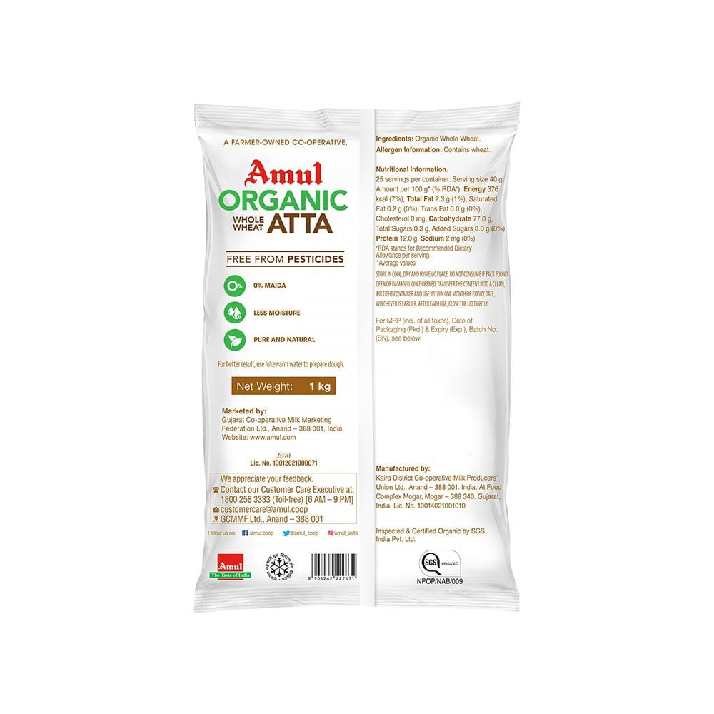 Amul Organic Atta (Whole Wheat) : 1 kg
