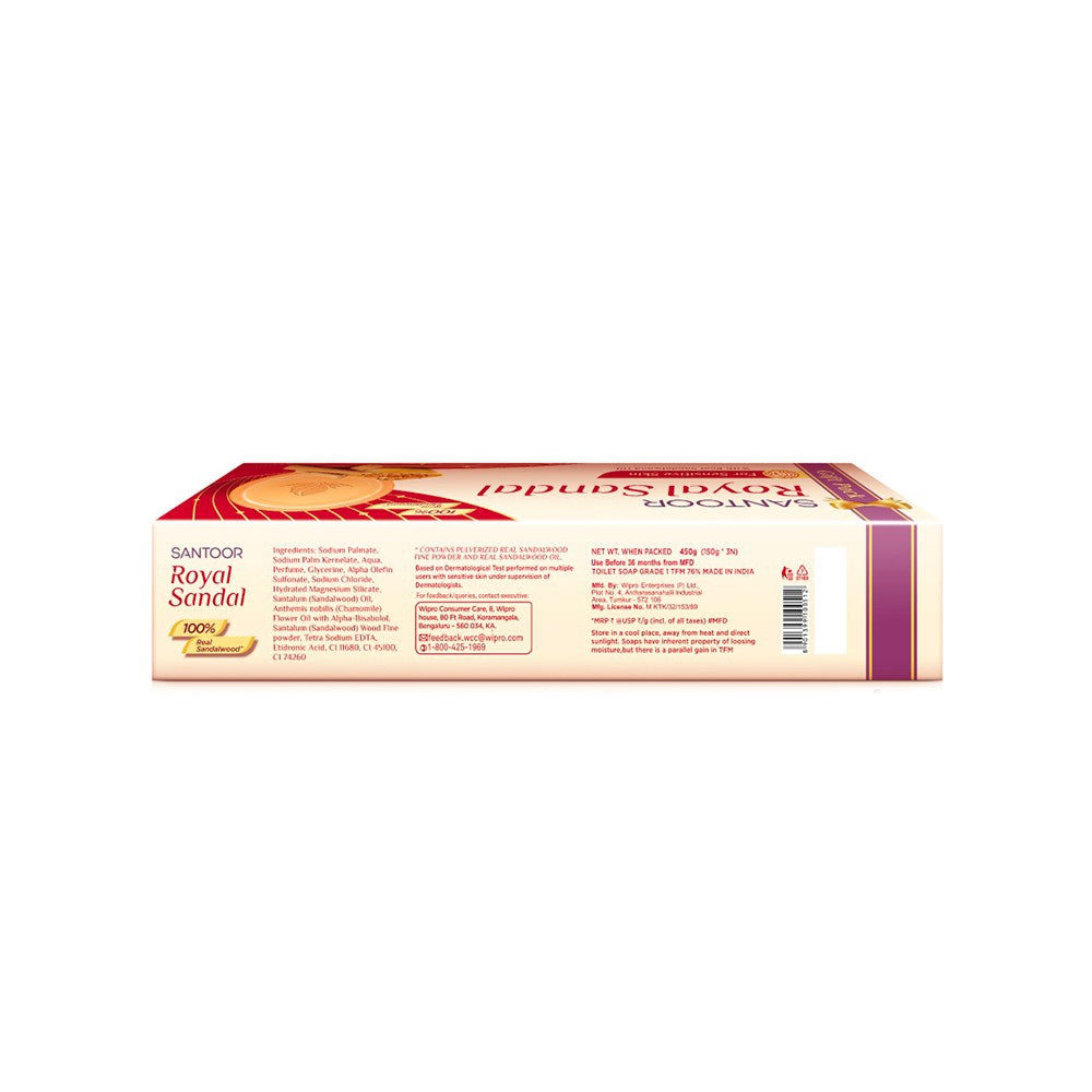 Santoor Royal Sandal Soap (with Real Sandalwood) : 3 x 150 g