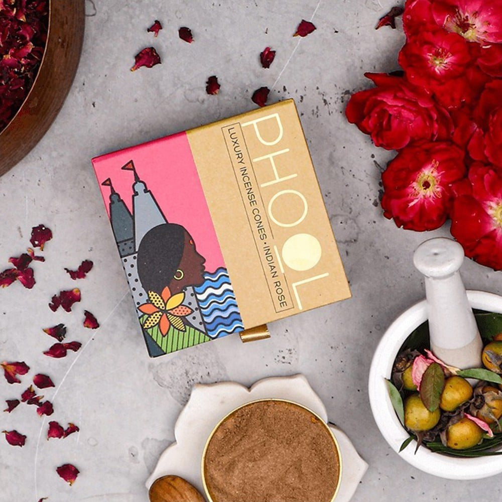 Phool Indian Rose Luxury Incense Dhoop Cones : 1 pack (40 pieces)