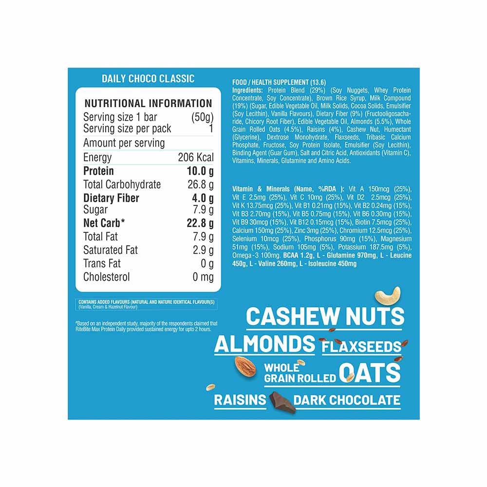 RiteBite Max Protein Daily Protein Bar (Assorted) - Pack of 2 : 2 x 1 pack (6 x 50 g)